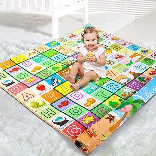 Double-sided waterproof baby play mat with colorful alphabet design